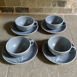 Set of 4 Vintage Winfield China California Blue Pacific Cups and Saucers